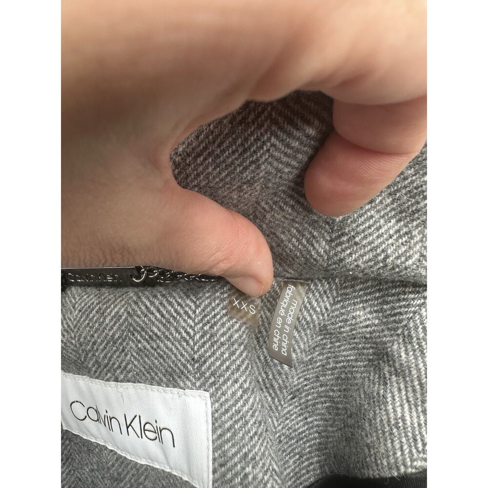 Calvin Klein Women’s XXS Gray Herringbone Wool Blend Coat Zip Snap Mid Length - Picture 3 of 16